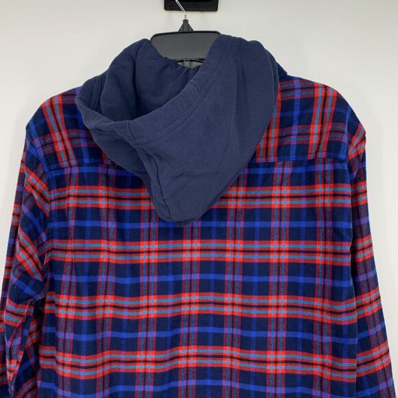 BlankNYC Shirt Mens Size Medium Button Down Plaid Hooded Long Sleeve Blue NWT - Picture 7 of 11